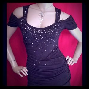 ‼️SOLD‼️Bedazzled Cold Shoulder Top